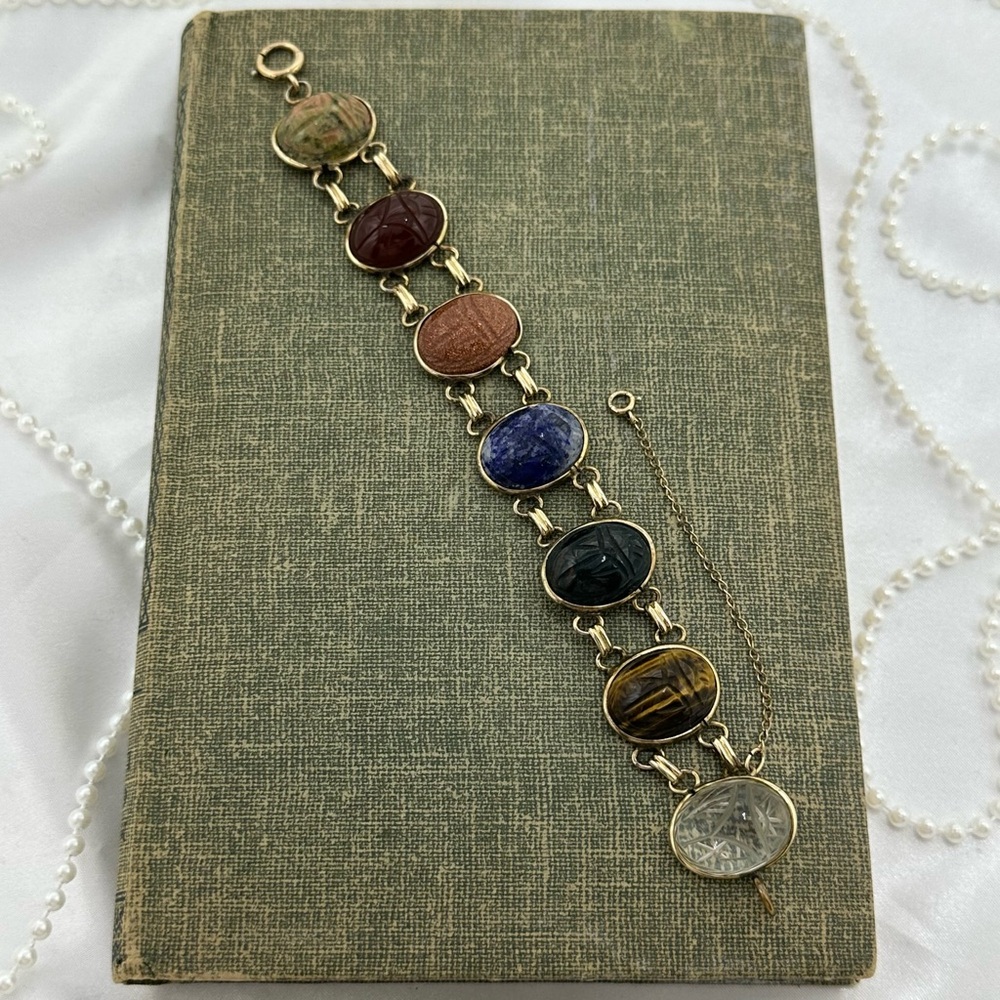 Chunky Vintage Gold Filled Scarab Bracelet - Picture 4 of 5